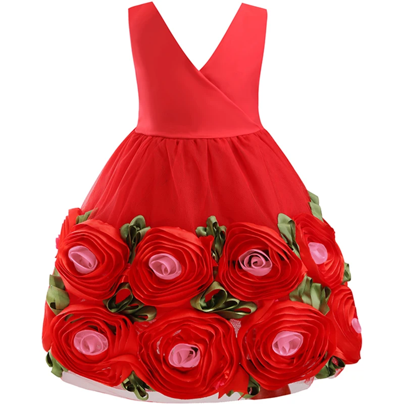 Платье принцессы для девочек Летнее Детское платье с 3D цветами 2019 дня рождения