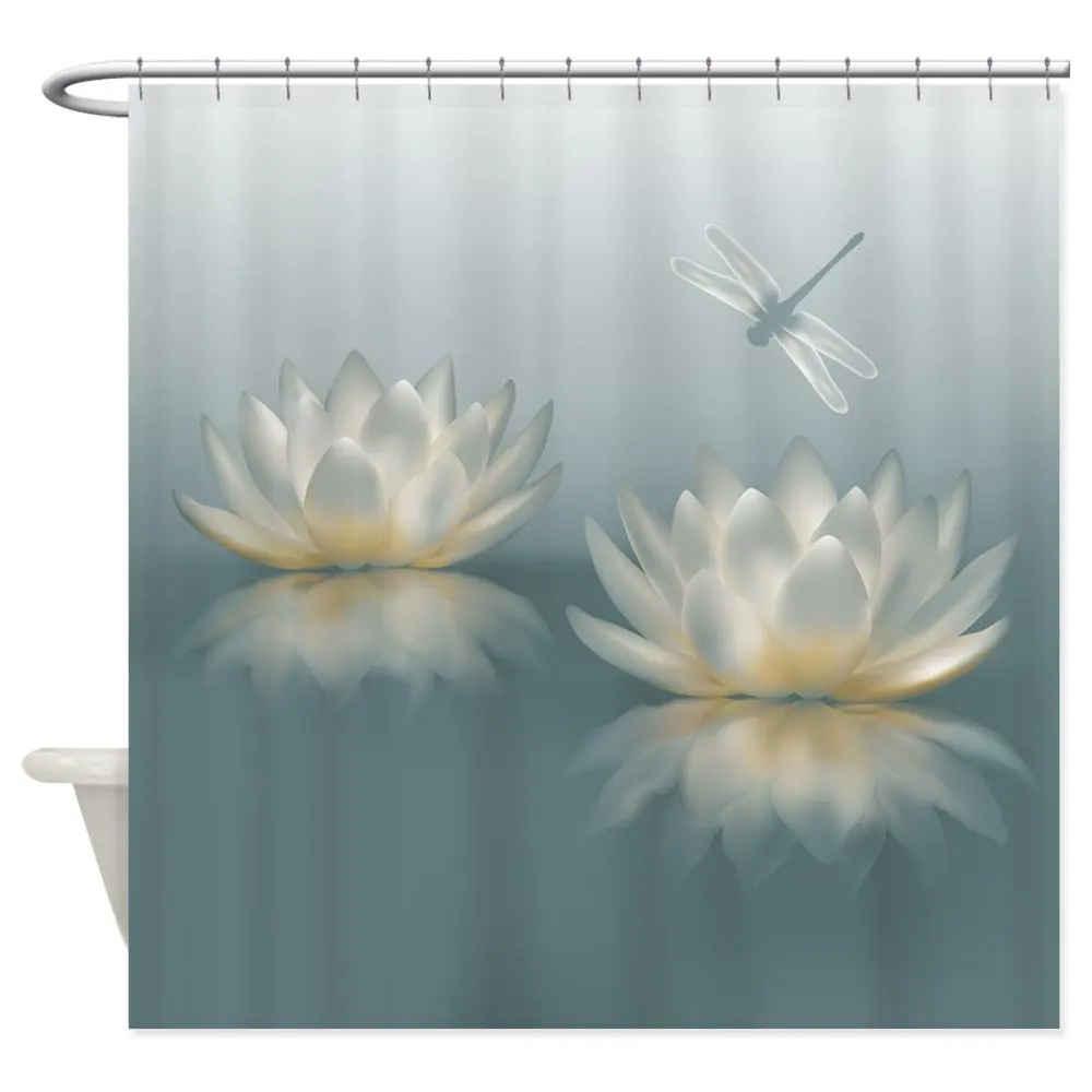 

Lotus and Dragonfly Decorative Fabric Shower Curtain