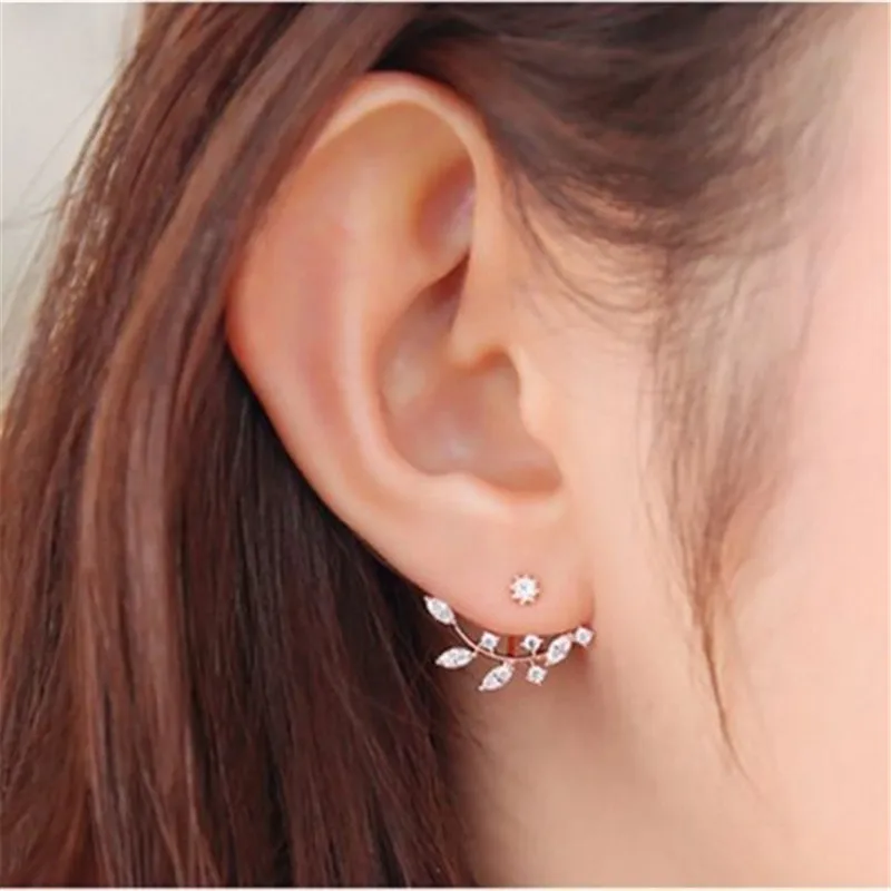 Золото серебро листьев мода ювелирных изделий кристалл куртка двусторонняя