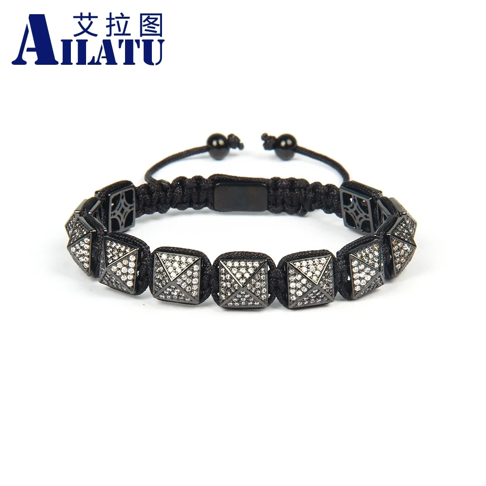 Ailatu роскошный мужской Micro Pave прозрачный CZ Пирамида плетеный браслет мужской подарок 10x10 мм Высокое качество