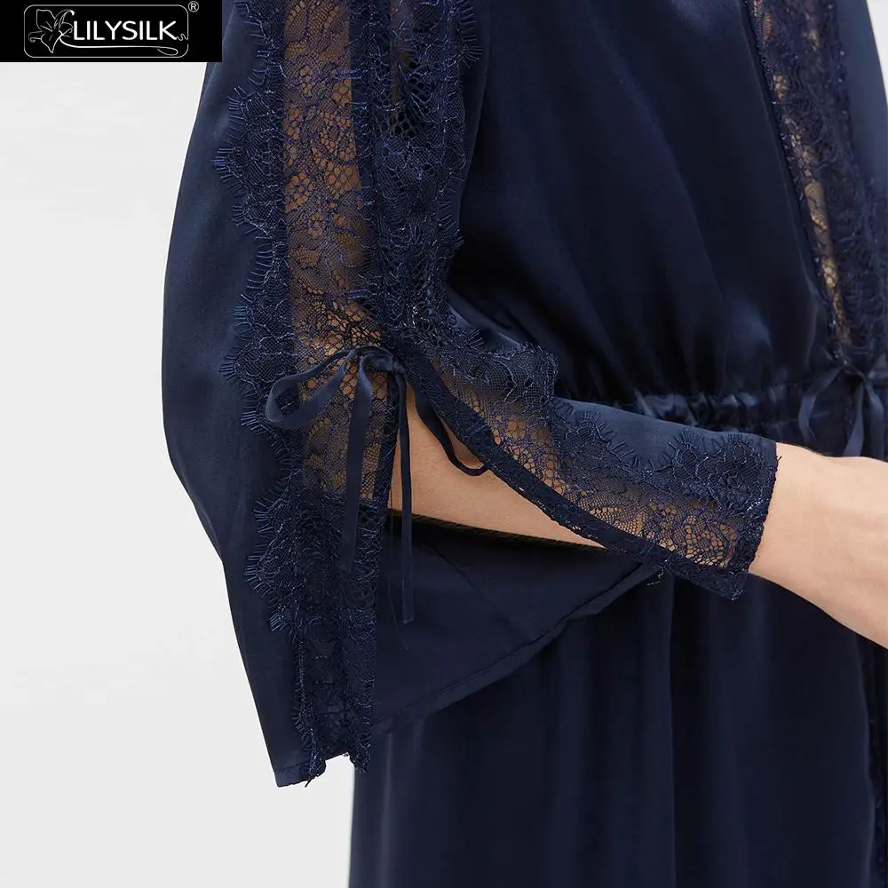 LilySilk Silk Robe 22 мм кружевное кимоно сексуальное роскошное новая женская одежда