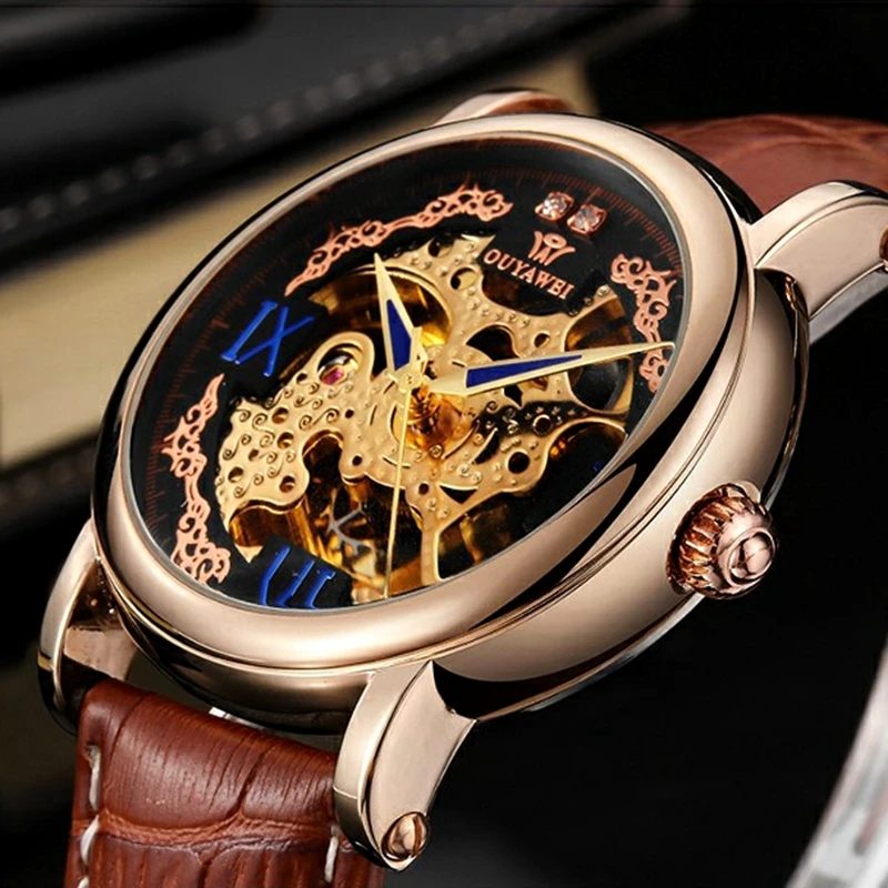 Часы наручные OUYAWEI Мужские механические брендовые автоматические Роскошные с