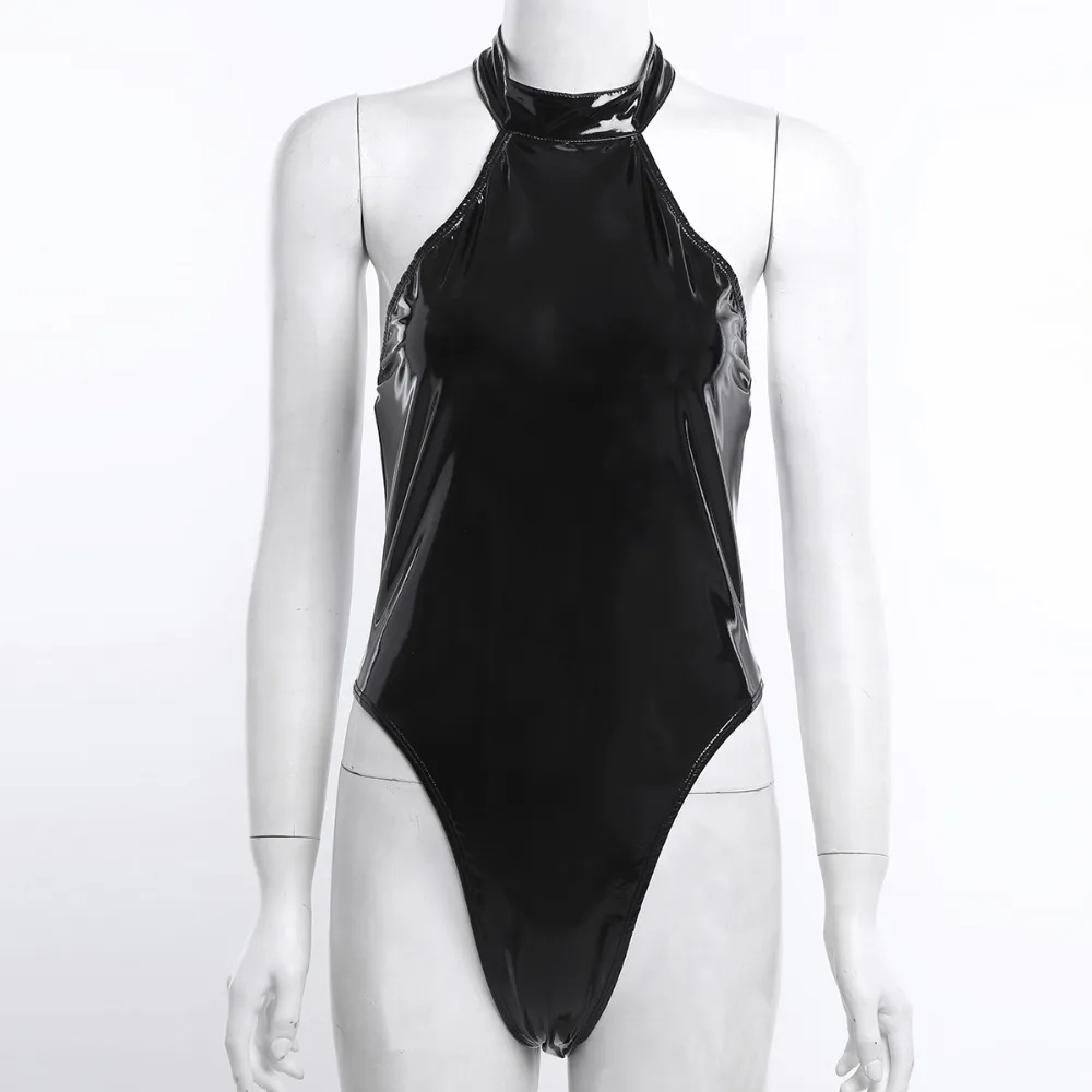 YiZYiF женское белье боди сексуальное цельное Wetlook перчатки из лакированной кожи Холтер Купальник с открытой спиной боди сексуальное боди