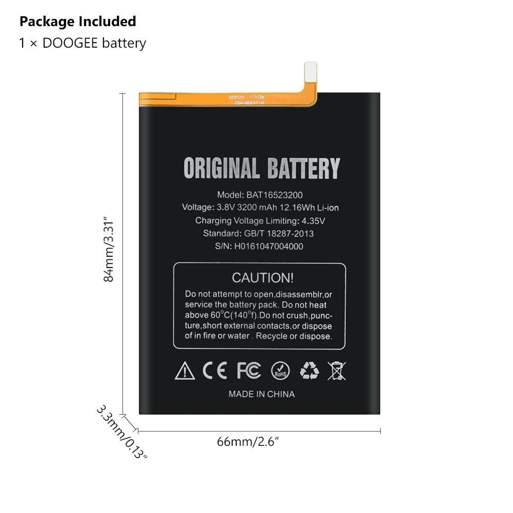 Высокое качество 3200mAh BAT16523200 Батарея перезаряжаемые батареи для телефона Для DOOGEE