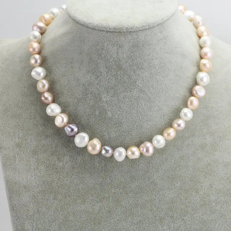 Unique Pearls jewellery Store Baroque Pearl Necklace 10mm Multicolor Irregular Nugget Knotted Women Gift Jewelry | Украшения и