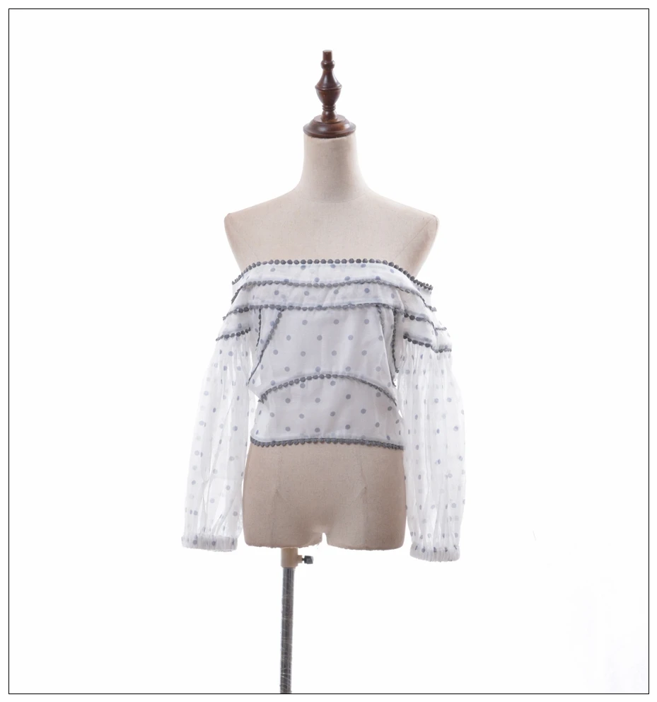 Сексуальный топ в горошек с открытыми плечами и юбка высокой талией летний