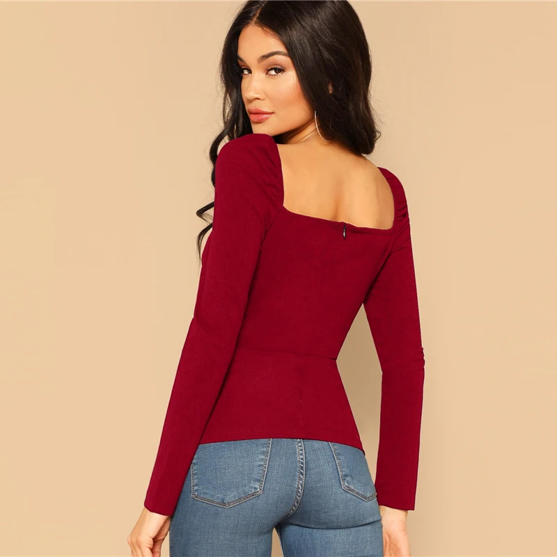 SHEIN Приталенный Топ На Молнии С Оригинальным Рукавом Сексуальные Женские Осенние Блузки