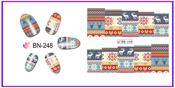 UPRETTEGO 12 упаковок/lot дизайн ногтей Красота воды Наклейка ползунок наклейки для ногтей Рождество ткани с высоким качеством цифрового печати олень BN241-252