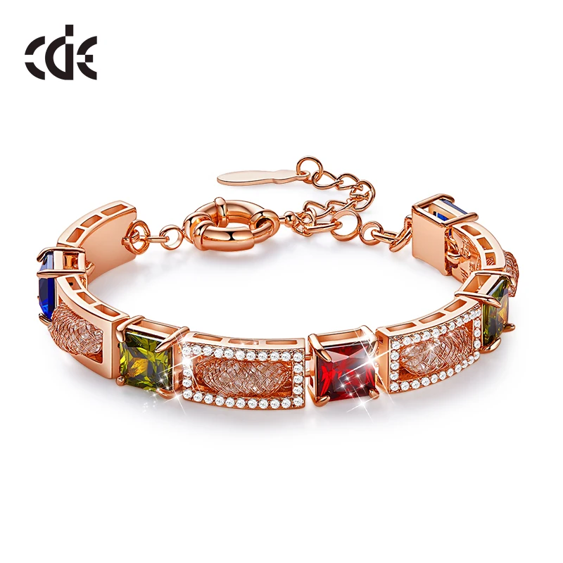 CDE модный роскошный цветной браслет с цирконом стразы розовое золото цвет