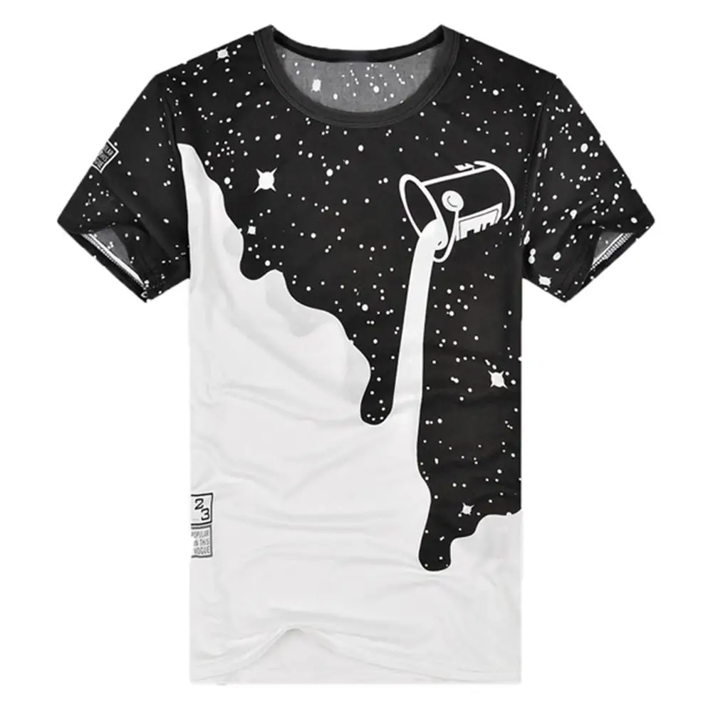 

Hot Men Summer Poured Milk Starry Sky 3D Print Short Sleeve Round Neck T-Shirt Top Gift
