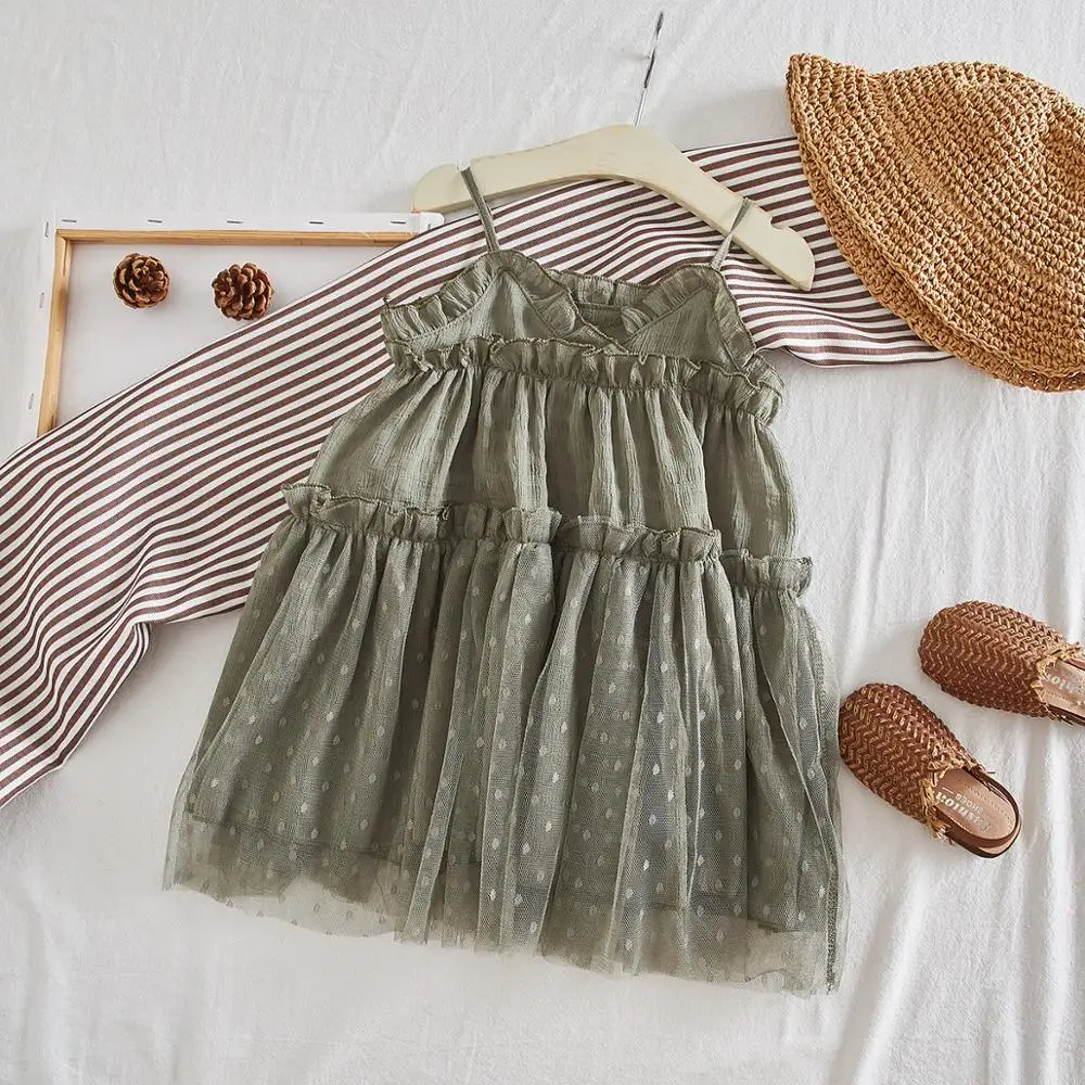 Girls Baby Dot Patchwork V Neck Sundress Holiday Summer Ins Fashion Clothing Candy Color Lovely Kids Ruffles New Dresses | Детская