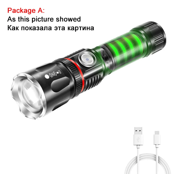 Package A Светодиодный фонарик с зарядкой от usb, самый мощный, окружающий COB светильник+ задний магнит, дизайн с поддержкой зума, 4 режима освещения, водонепроницаемый фонарь - Испускаемый цвет: Package A