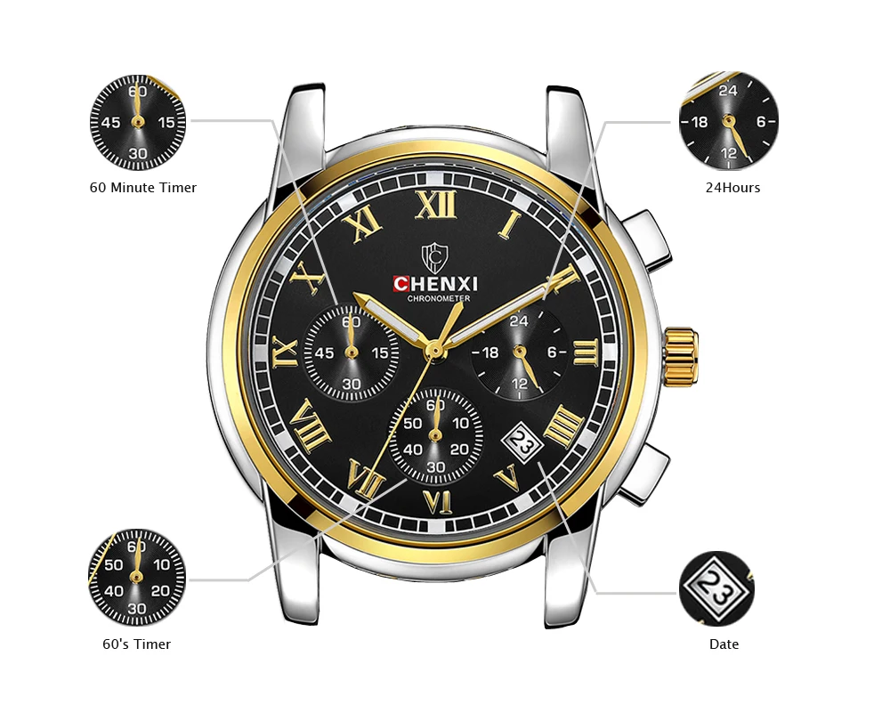 Часы наручные CHENXI Мужские кварцевые роскошные модные спортивные полностью