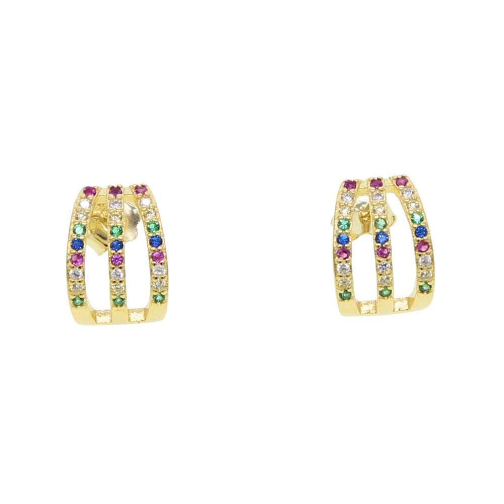 fine 925 sterling silver bright chic rainbow colorful geometric cz bar stud earring for women girl gift | Украшения и аксессуары