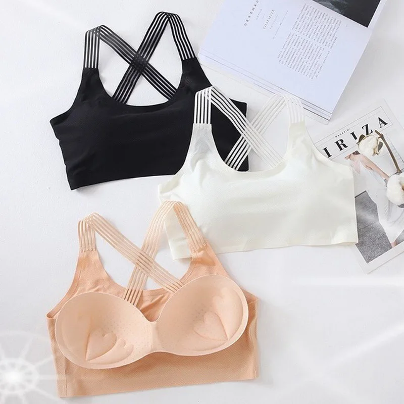 

Women Wireless Casual Bralette Fitness Seamless Plus Size Underwear Beauty Back Push Up Bras Cross Strap Back Women Bra Casual