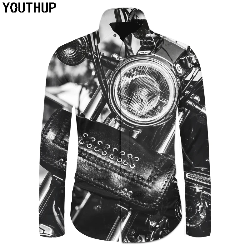 Мужские рубашки YOUTHUP 2020 с 3D принтом мотоциклетные приталенные повседневные