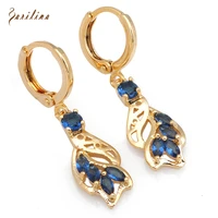 new 2021 royal gold blue cubic zirconia earrings for women fashion jewelry e340