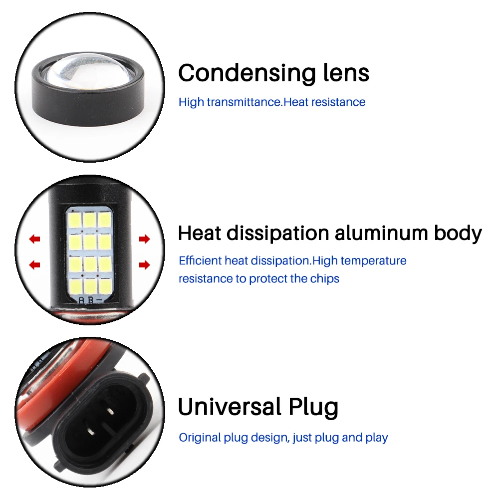 

2Pcs White H8 H11 lamp 42SMD Bulb Car Auto Light Fog lights Car Driving Fog Lamp Headlight DC 12V