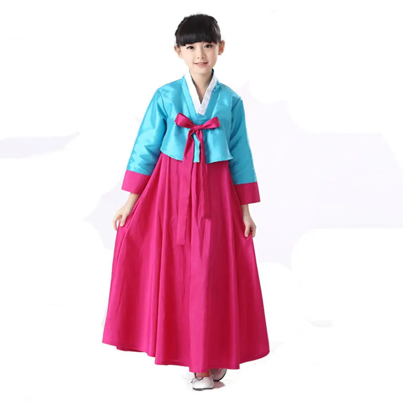 Новинка 120 150 см детская блузка Hanbok + юбка для девочки костюм сценических танцев