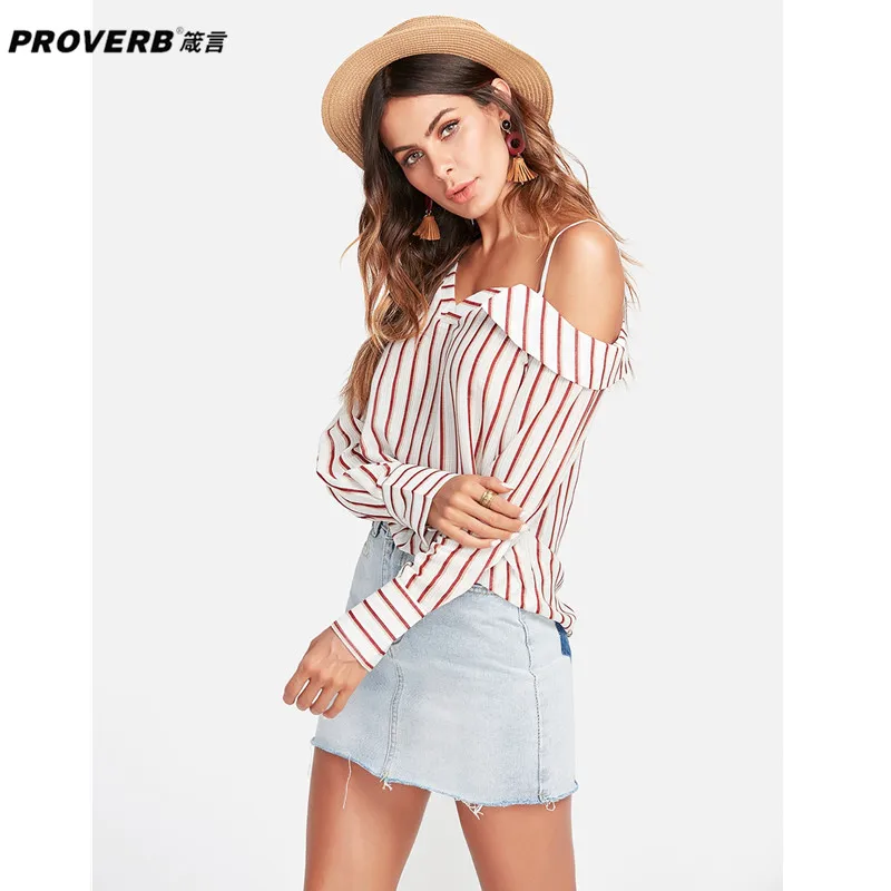 PROVERB Casual Women's Holiday Active Full Striped Off Shoulder One Shew Collar |
