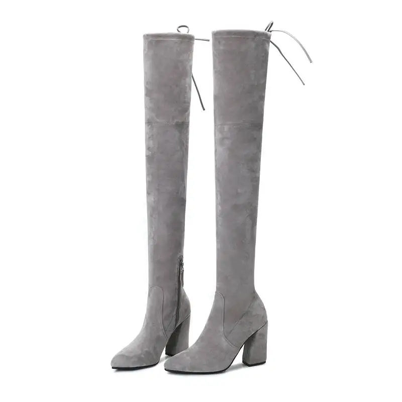 Женские замшевые сапоги выше колена ASUMER на Высоком толстом каблуке с острым