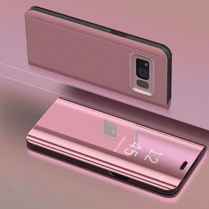 RoseGold Для samsung Galaxy Note 8 S7 S6 край S8 S9 плюс A5 A7 A8 J3 J5 J7 роскошный кожаный чехол-книжка с подставкой Clear View умный зеркальный чехол для телефона - Цвет: RoseGold