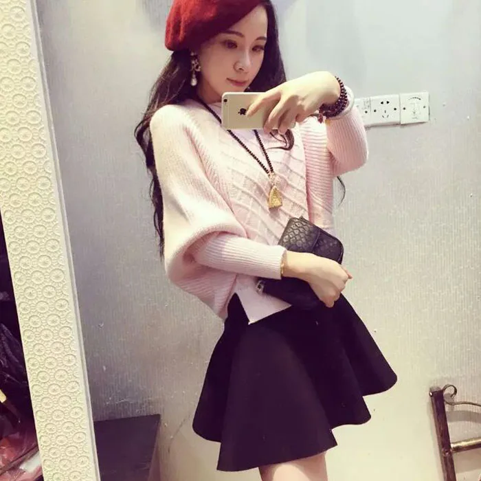 2015 new winter dress Korean side slit long sleeved bat sleeve loose turtleneck sweater knit thickened | Женская одежда
