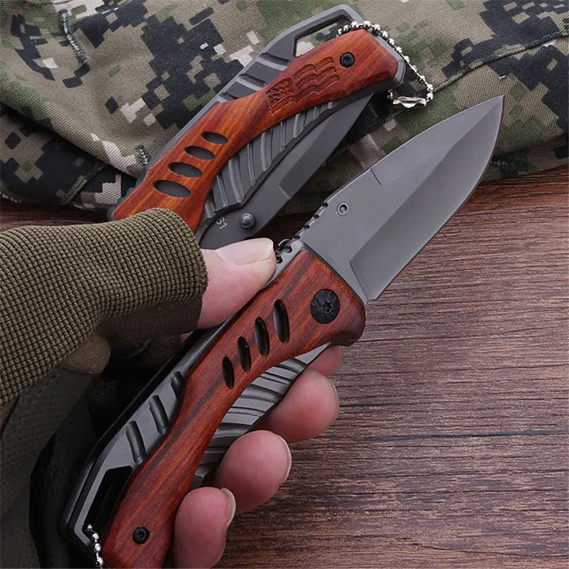 Многофункциональный Открытый Нож складной из красного дерева для выживания и