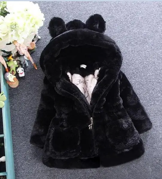 black Ins/популярное зимнее пальто для девочек парки для девочек 1-7 лет утепленный пуховик с капюшоном и заячьими ушками, 4 цвета, подарок для детей - Цвет: black