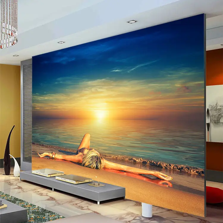 Настенные 3D обои с изображением заката пляжа для привлекательной леди