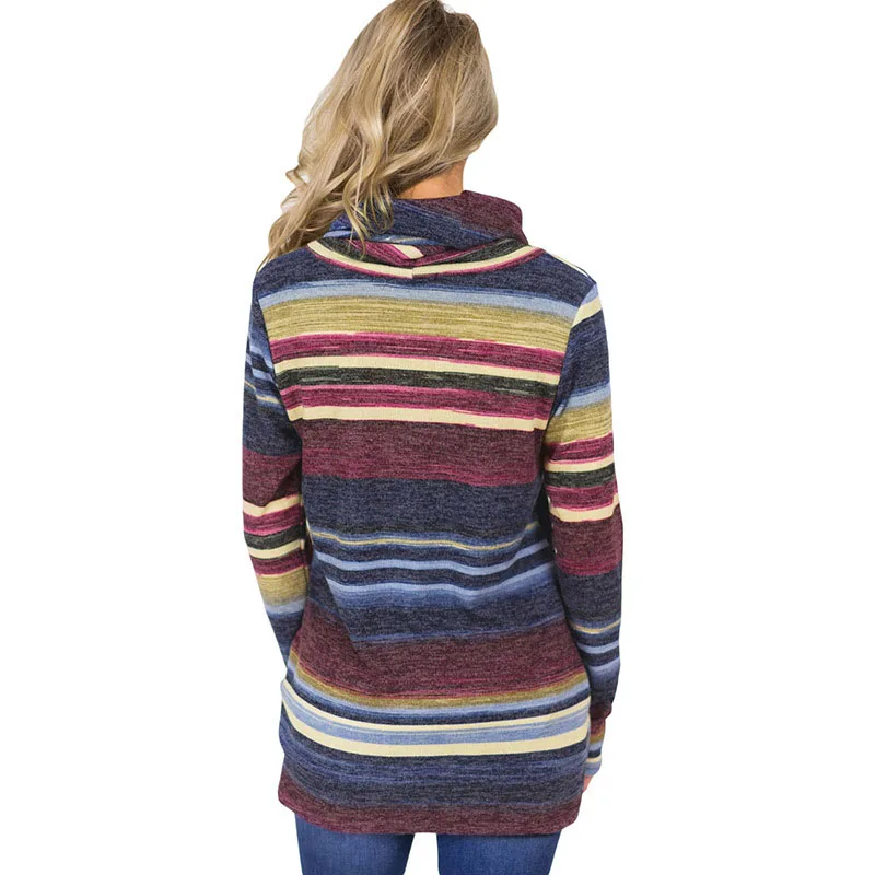 Turtleneck Sweater Women Autumn Winter Long Sleeve Striped Multicolor Casual Pullover Lace Up Knitted Tunic | Женская одежда