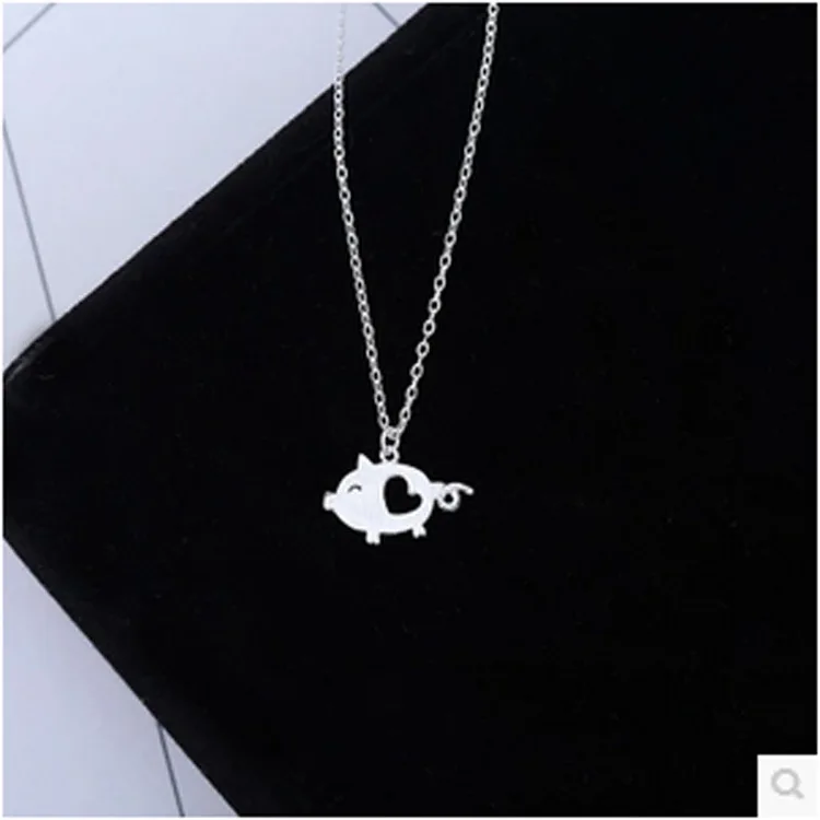 Daisies Pure 925 Серебряное пустое сердце Подвеска со свиньей ожерелье с милыми