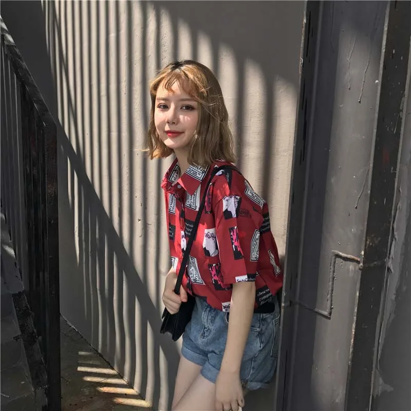 NiceMix Летняя Повседневная Блузка с принтом, Женские топы и блузки, свободные рубашки с коротким рукавом, праздничная уличная одежда, Blusas Femininas