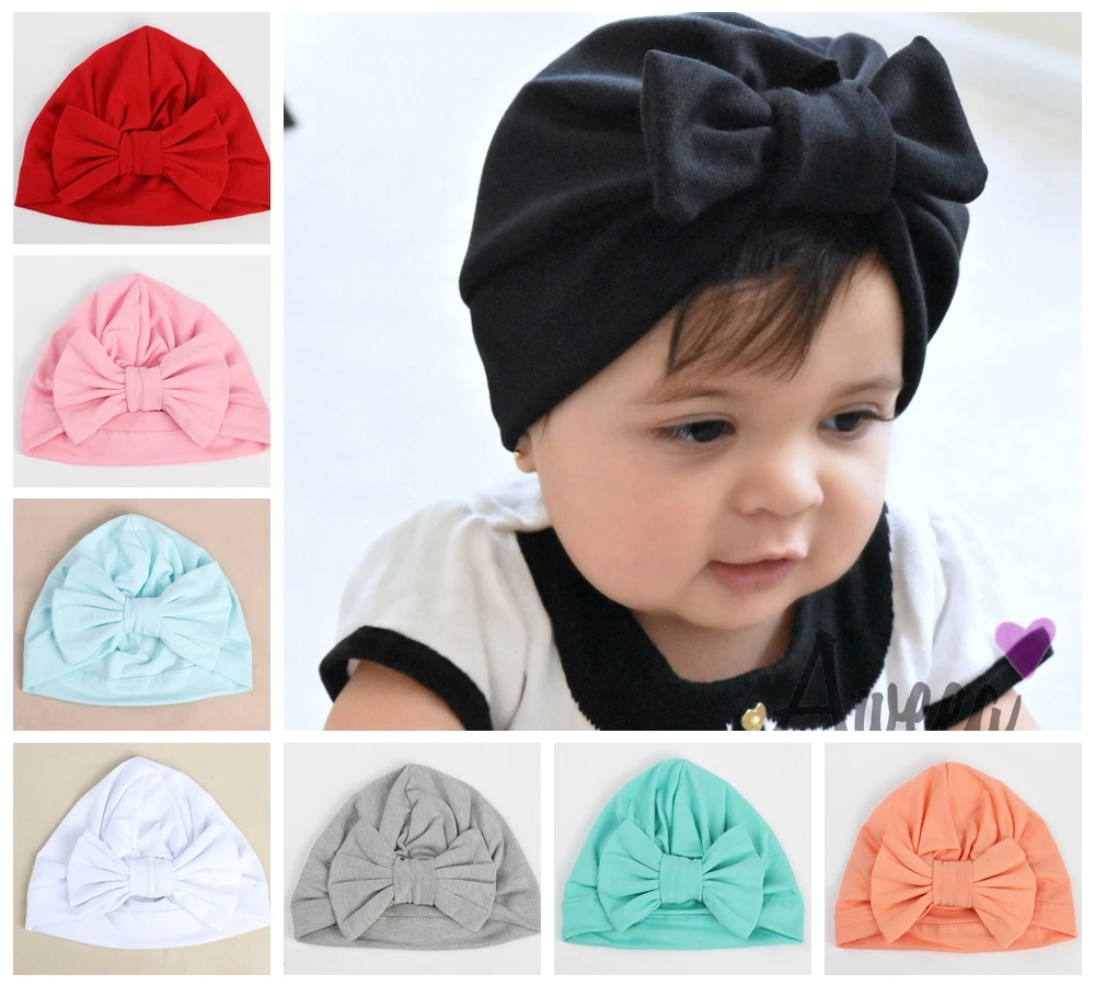 10 шт./лот однотонная хлопковая шапка тюрбан с бантом весенне летняя Шапка