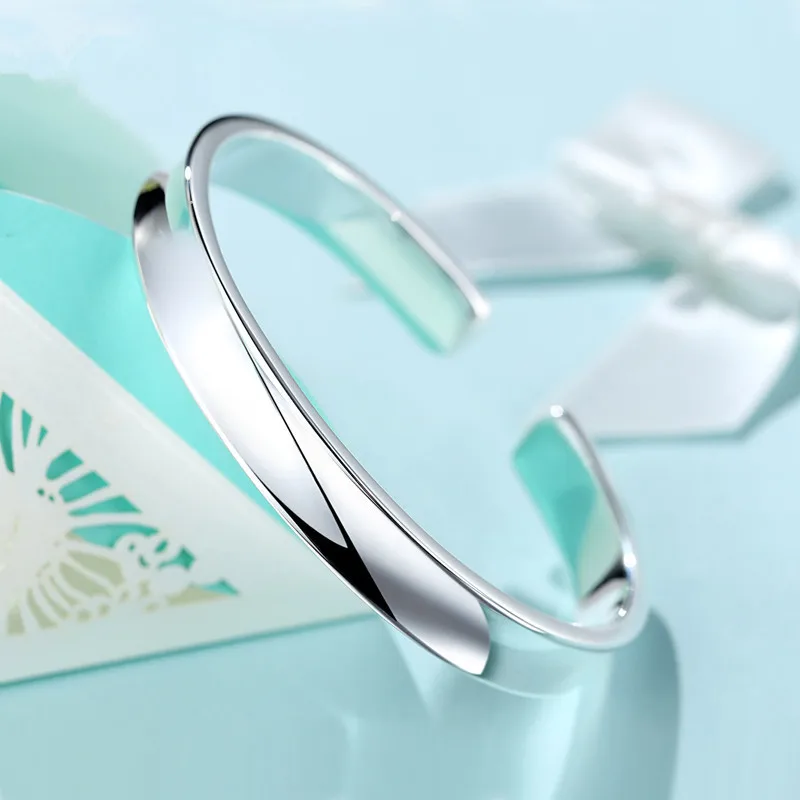 L&ampP New Fashion 999 pure Silver Bangle&ampBlacelets For Women Manual simple concave smooth opening Bracelet Free shipping | Украшения и
