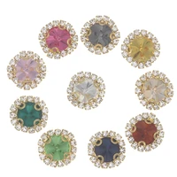 10pcs rhinestone button with glass 16mm round 4 hole golden metal diamante crafts for wedding decoration sewing clothing botones
