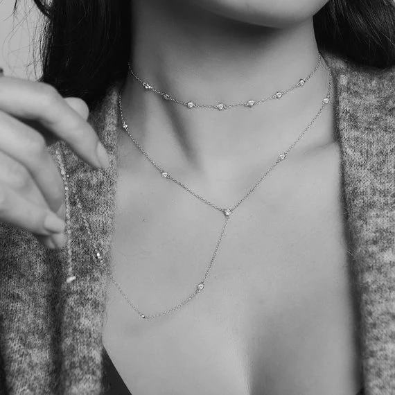 Женское Двухслойное ожерелье чокер с цепочкой из фианита 3 мм|chain necklace|designer