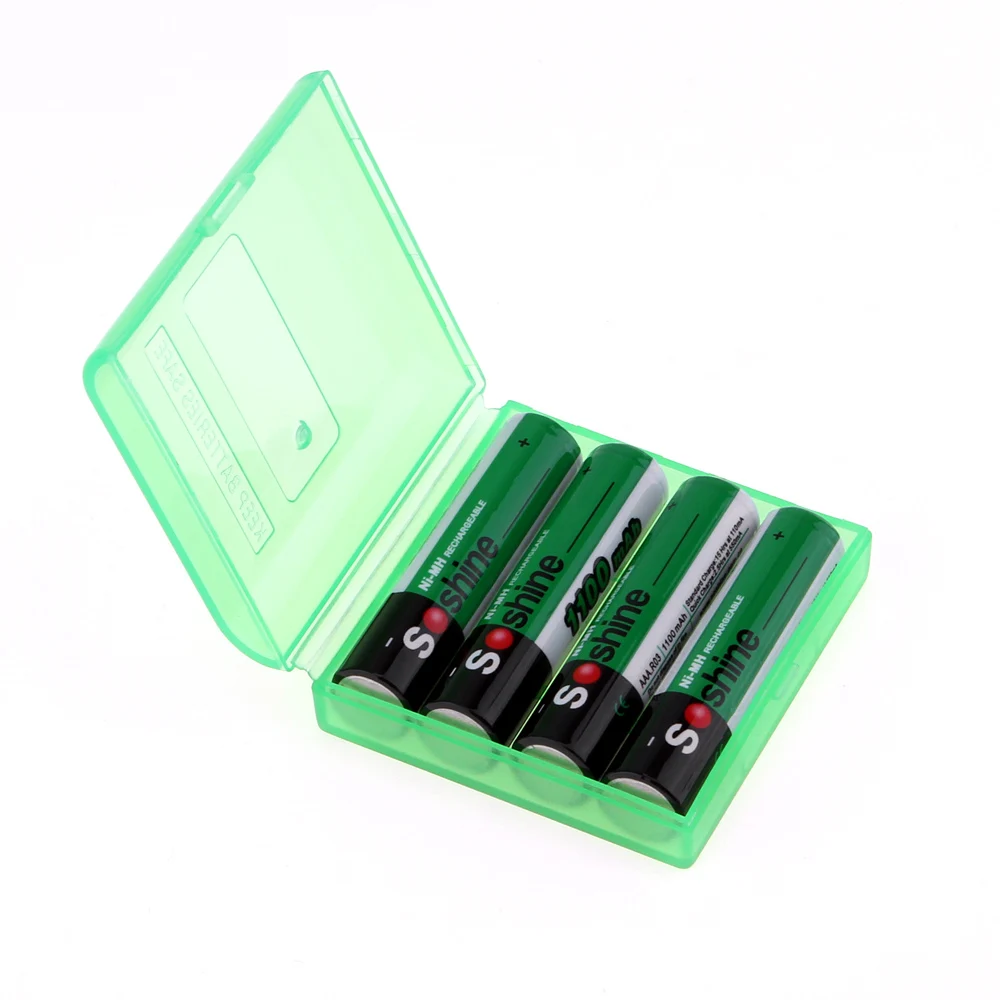 Soshine Green 4 шт./упак. 12V Ni MH AAA 1100mAh перезаряжаемые батареи + портативный батарейный