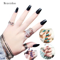 24pcset black artificial coffin nails ladies nail art decoration full cover ballerinas false nail tips with glue long fake nail