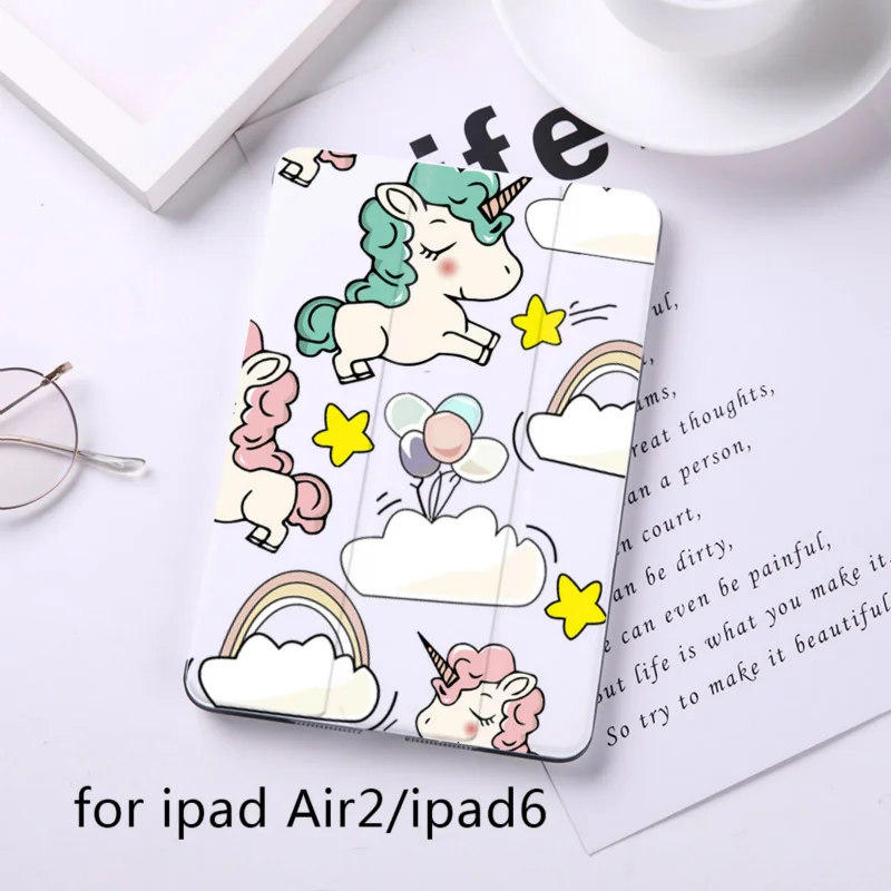 B200071-air2 Cartoon Cute Unicorn Magnet Flip Cover For Apple iPad 9.7" Case For iPad Air 2 Mini2 PU Leather Tablet Folding Folio Case - Цвет: B200071-air2