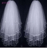 in stock three layers ribbon edge wedding veil with pearls white ivory short 3 layers bridal veil