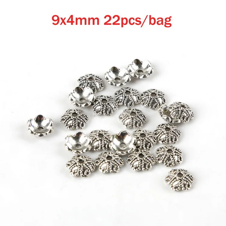 9x4mm 22pcs 35 разные стили тибетского античного серебряного цвета, концевые колпачки для изготовления ювелирных изделий, рукоделие, аксессуары для рукоделия - Цвет: 9x4mm 22pcs