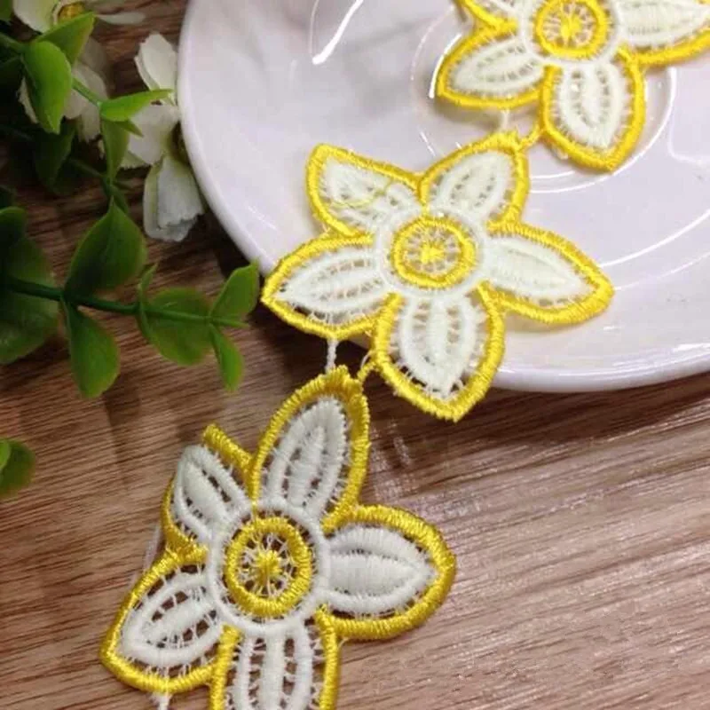 Вышитая аппликация 1 ярд 5 лепестков звезда цветок вырезанная отделка 1136 желтая