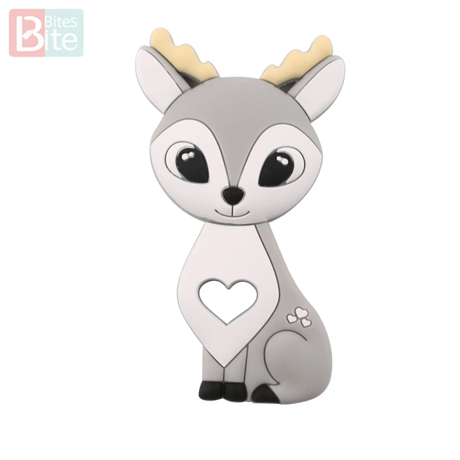 Deer Grey 1 шт. силиконовый Прорезыватель для зубов с изображением оленя из мультфильма «сделай сам», с зажимом, с цепочкой, без бисфенола, пищевой силиконовый Прорезыватель с лосем, детский Прорезыватель - Цвет: Deer Grey