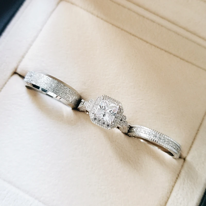 Настоящее серебро 925 пробы обручальное кольцо для пары набор невесты женщин и