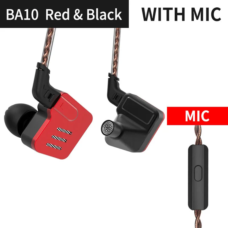 black with mic KZ BA10 5BA гибридные наушники-вкладыши металлические наушники Monito спортивные bluetooth наушники HIFI DJ гарнитура вкладыши AS10 ZST ZS10 - Цвет: black with mic