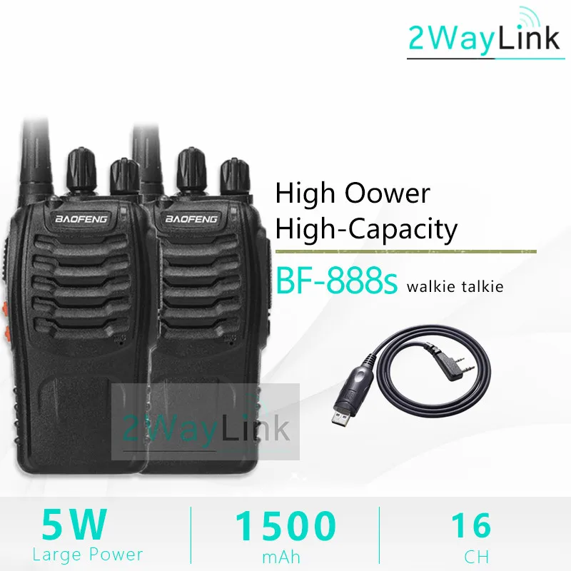 2 шт Baofeng 888S двухстороннее радио с PPT Baofeng 888 Walkies портативное радио Baofeng BF-888S UHF 16CH для качественной связи - Цвет: Add 1 Program. Cable