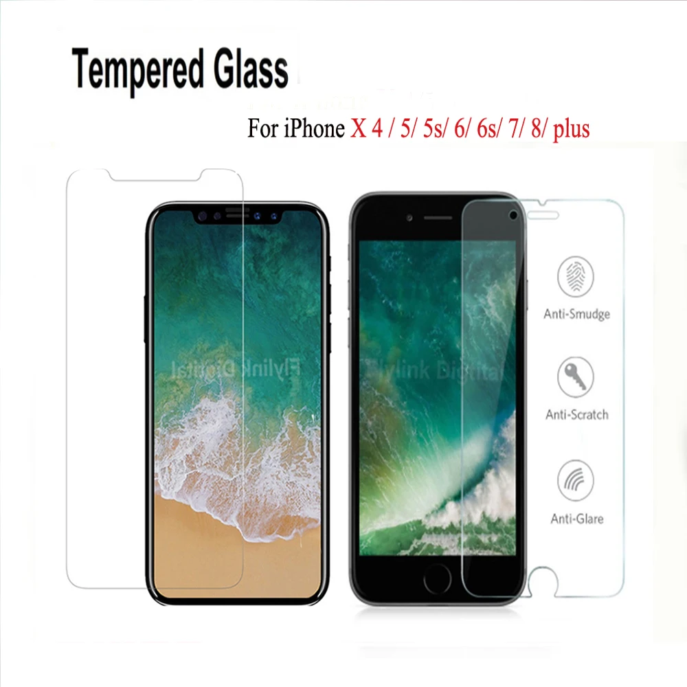Защитное стекло закаленное 9H для iphone X/6/7/X/4/5/6/7/8 plus | Мобильные телефоны и