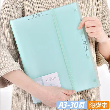 green 30sheets Deli A3 тестовая бумажная папка многофункциональная папка 297*420 мм 30/40 страницы прозрачная папка вертикальная вставка в швейную машинку буклет для документов - Цвет: green 30sheets