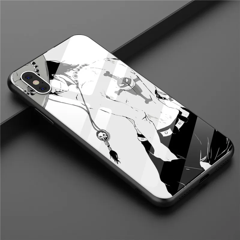 Аниме Луффи Ace закаленное стекло силиконовый чехол для Iphone 11 PRO MAX XS X XR цельный